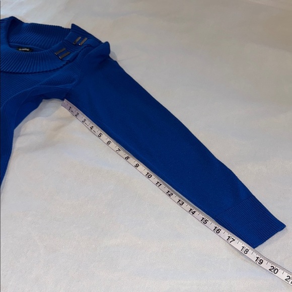 Le Chateau Sweater Blue Cowl Neck Embellishment Ribbed Textured Soft Elegant SzM - Picture 9 of 11